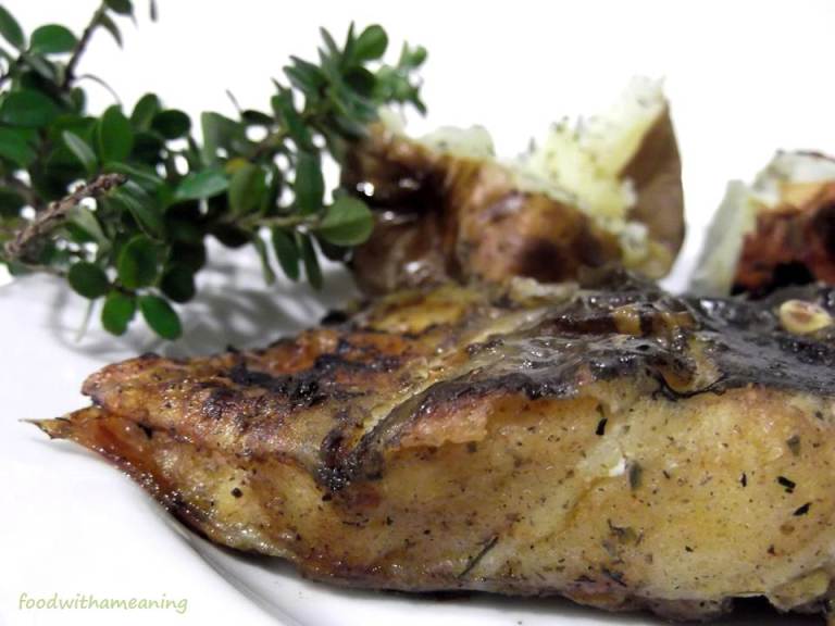 congro grelhado com batatas na prata