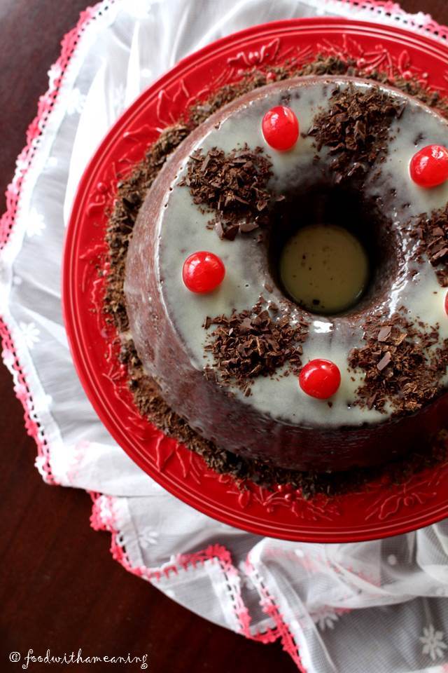 bolo de chocolate, moscatel e mascarpone