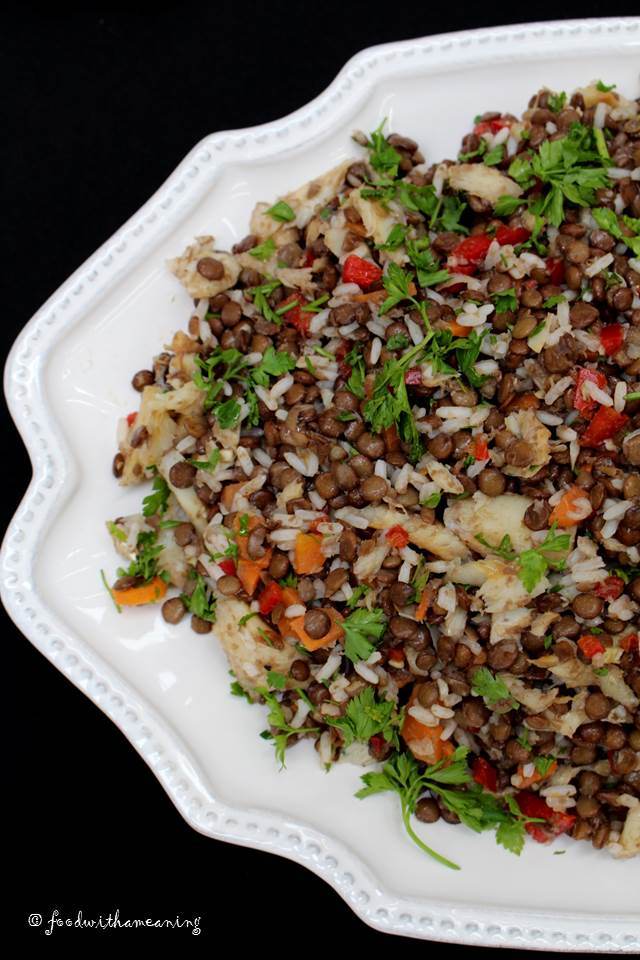 salada de lentilhas com bacalhau