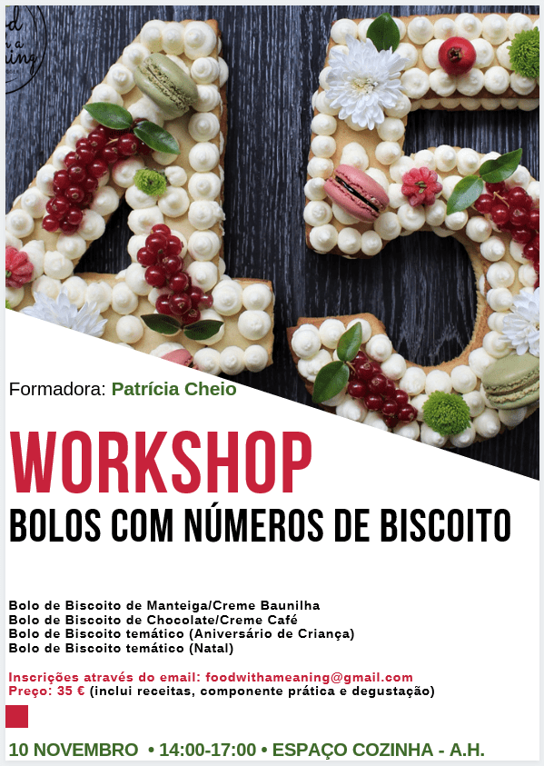 Cartaz workshop Bolos Com números de Biscoito